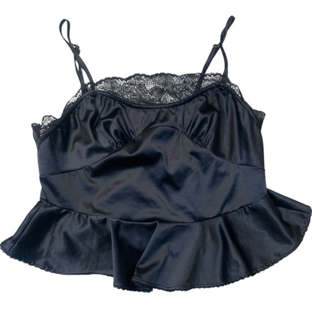 Free People Intimately satiny lace trim cami top black small